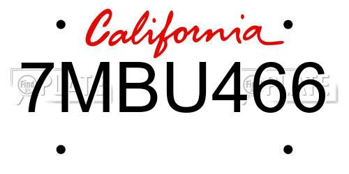 7MBU466 California License Plate
