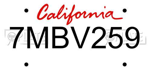 7MBV259 California License Plate