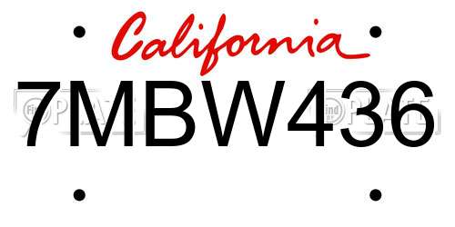 7MBW436 California License Plate