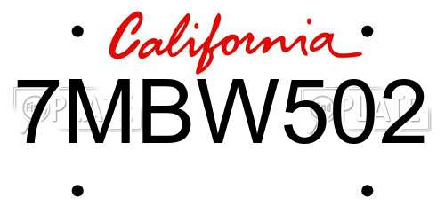 7MBW502 California License Plate