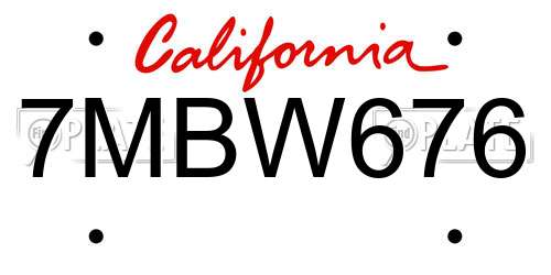 7MBW676 California License Plate