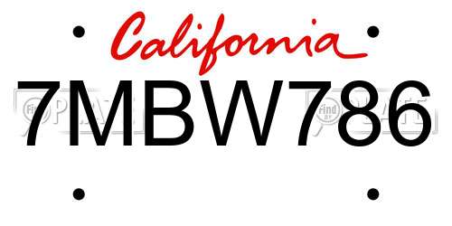 7MBW786 California License Plate