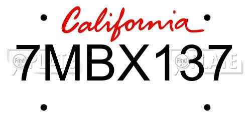 7MBX137 California License Plate