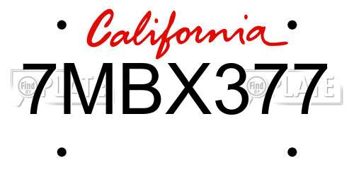 7MBX377 California License Plate