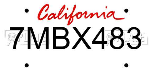 7MBX483 California License Plate