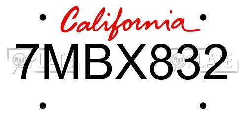 7MBX832 California License Plate