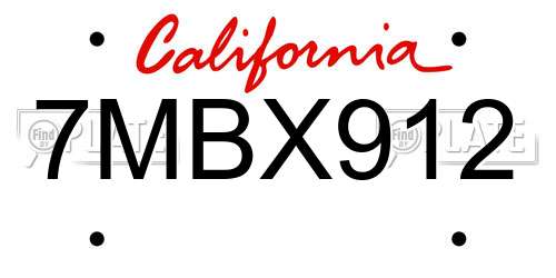 7MBX912 California License Plate