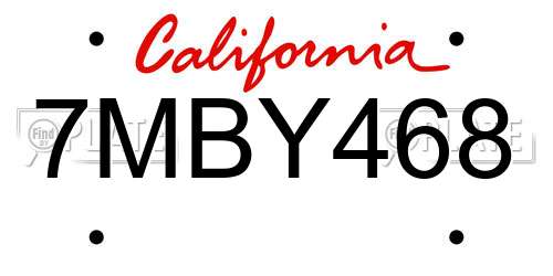 7MBY468 California License Plate