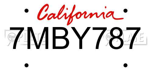 7MBY787 California License Plate
