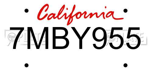 7MBY955 California License Plate