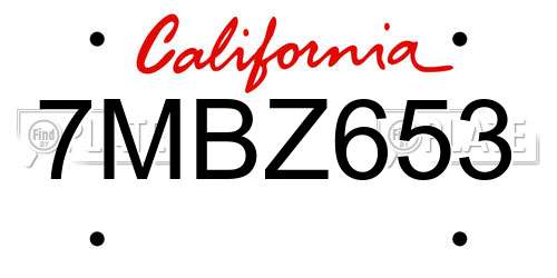 7MBZ653 California License Plate