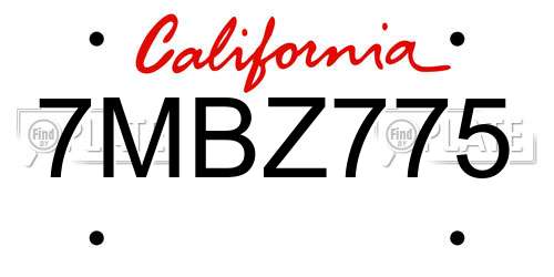7MBZ775 California License Plate