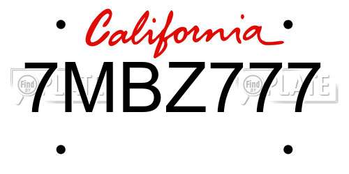 7MBZ777 California License Plate