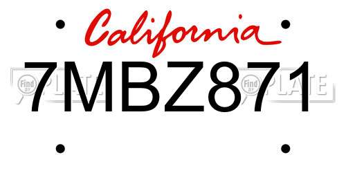 7MBZ871 California License Plate