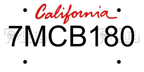 7MCB180 California License Plate