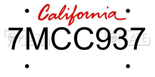 7MCC937 California License Plate