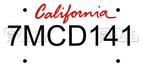 7MCD141 California License Plate