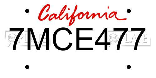 7MCE477 California License Plate