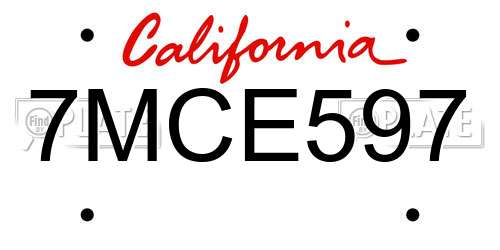 7MCE597 California License Plate