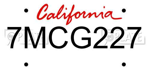 7MCG227 California License Plate