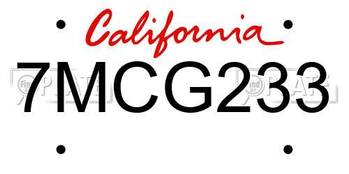 7MCG233 California License Plate