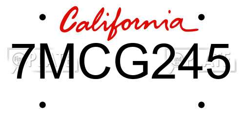 7MCG245 California License Plate
