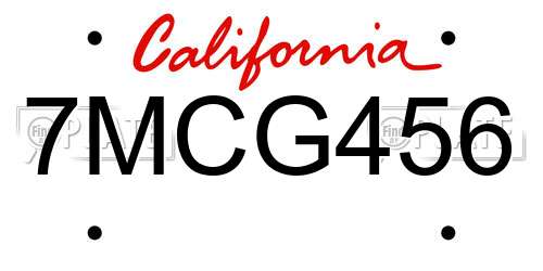 7MCG456 California License Plate