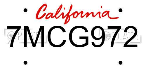 7MCG972 California License Plate