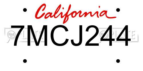 7MCJ244 California License Plate