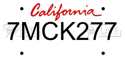 7MCK277 California License Plate