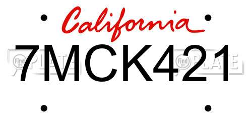 7MCK421 California License Plate