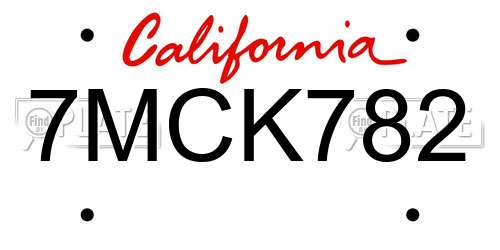 7MCK782 California License Plate