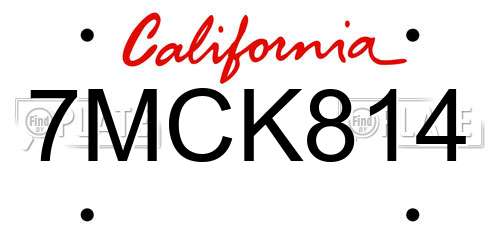 7MCK814 California License Plate