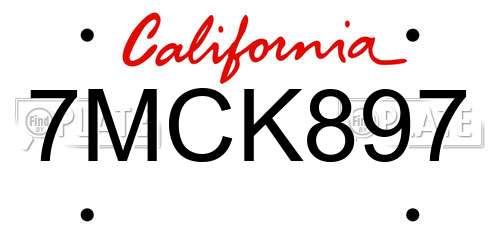 7MCK897 California License Plate