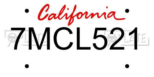 7MCL521 California License Plate
