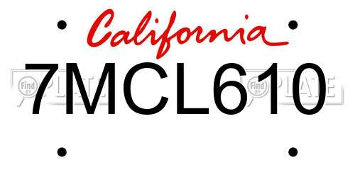 7MCL610 California License Plate