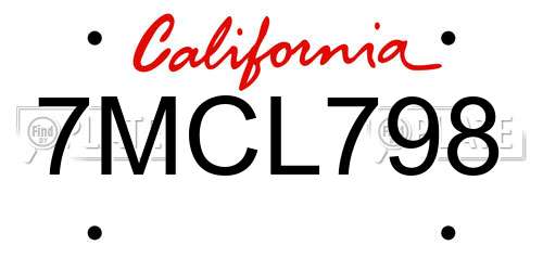 7MCL798 California License Plate