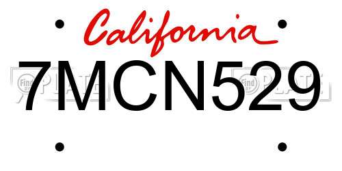 7MCN529 California License Plate