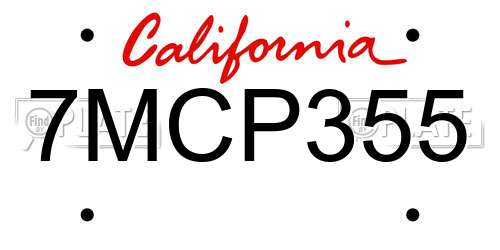 7MCP355 California License Plate