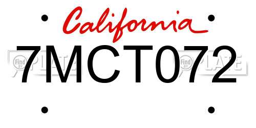 7MCT072 California License Plate