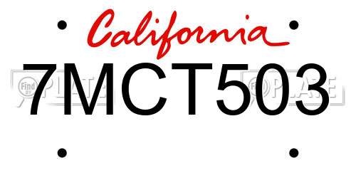 7MCT503 California License Plate