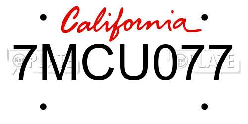 7MCU077 California License Plate