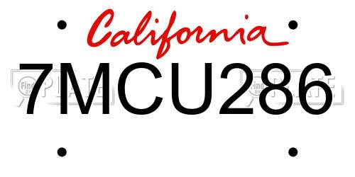 7MCU286 California License Plate