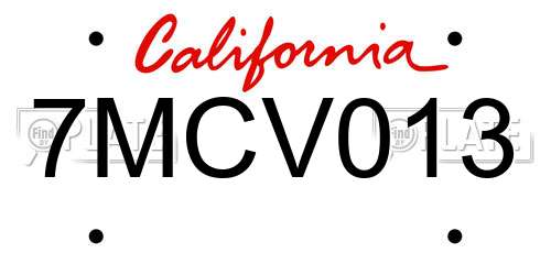 7MCV013 California License Plate