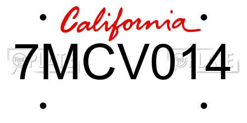 7MCV014 California License Plate