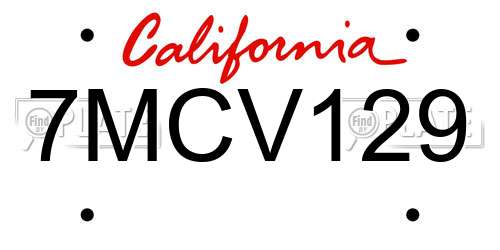 7MCV129 California License Plate