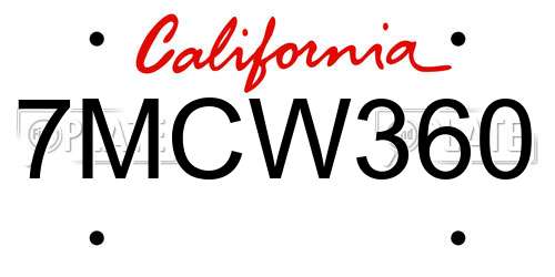 7MCW360 California License Plate