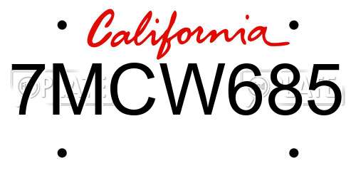 7MCW685 California License Plate