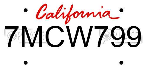 7MCW799 California License Plate