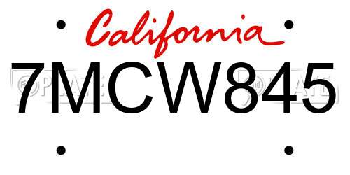 7MCW845 California License Plate